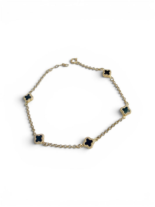 10k Gold flower bracelet , Clovers bracelet , pulseras de Oro 10k