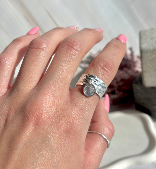 Sterling silver saint benedict semanario ring | Statement ring | spiritual jewelry