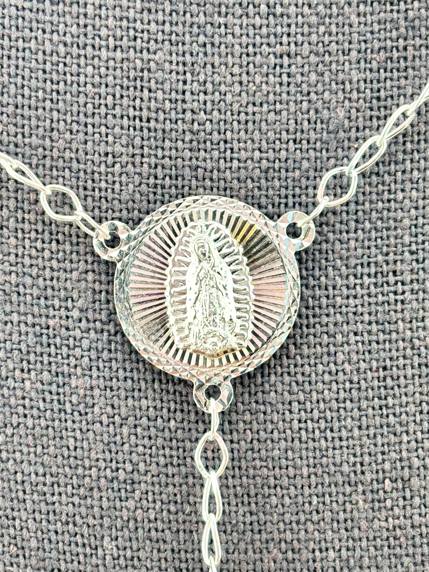 925 Sterling Silver Rosary Necklace, 20 Inch, 5mm Beads, Virgin Mary & Crucifix