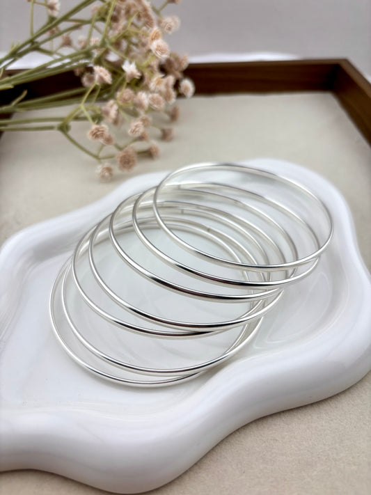 Sterling Silver 925 Semanario Bangle Set of 7 – Size 8 Clasp Bracelets